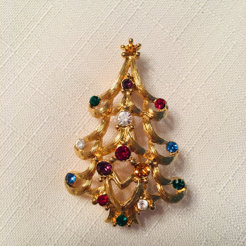 Vintage Monet Gold Rhinestone Christmas 🎄 Brooch